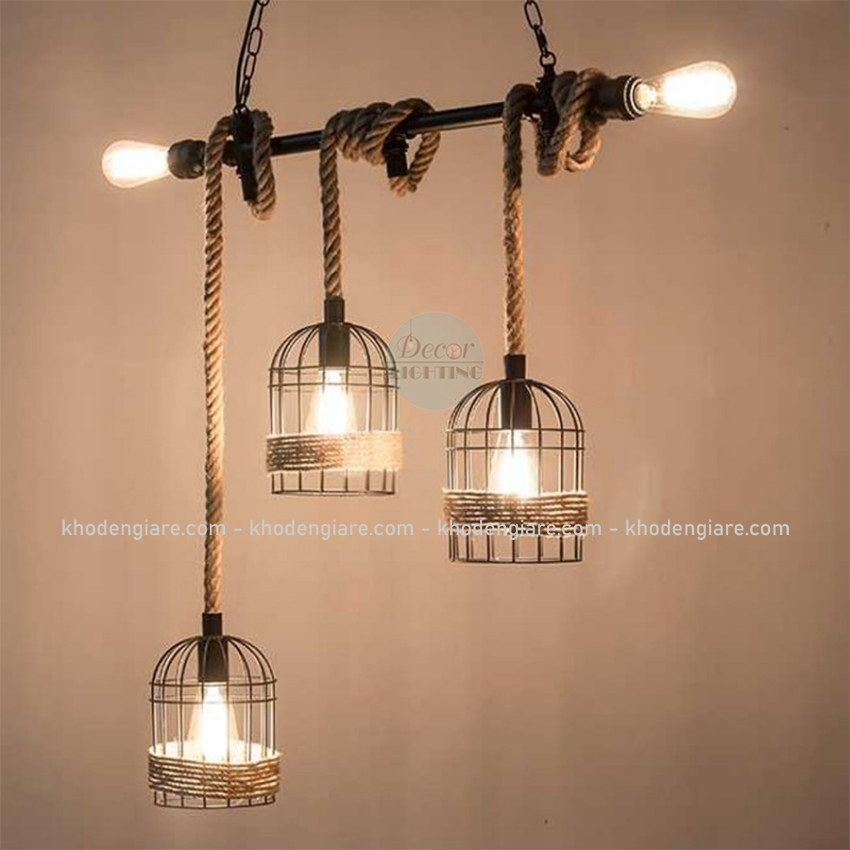 Đèn thả decor lồng chim quấn thừng DC118