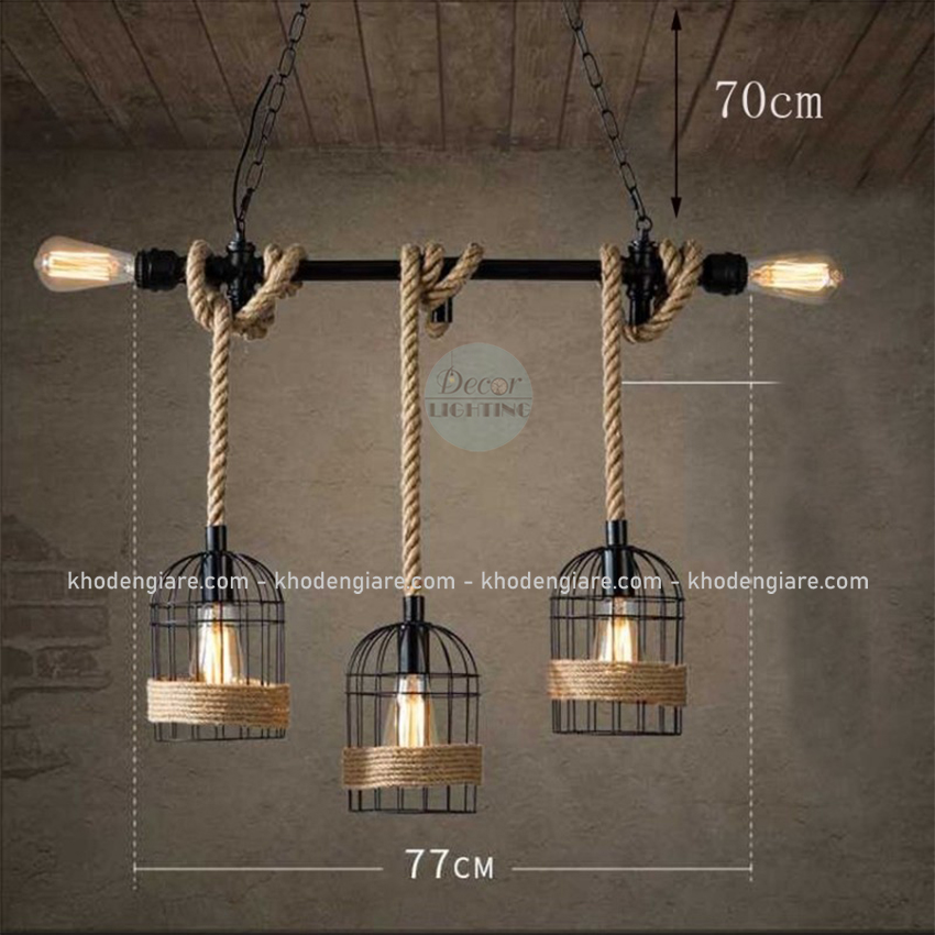 Đèn thả decor lồng chim quấn thừng DC118