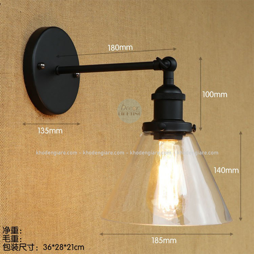 Đèn tường chao thủy tinh đui đồng-DC723