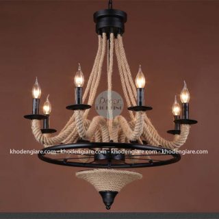 Đèn chùm quấn thừng Vintage 8 tay