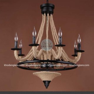 Đèn chùm quấn thừng Vintage 8 tay