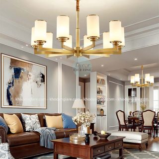 Đèn chùm thân đồng chao thủy tinh DC537