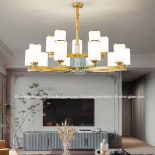 Đèn chùm thân đồng chao thủy tinh DC537