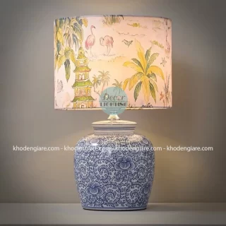 Đèn bàn gốm sứ Indochine họa tiết hoa lam DCB055