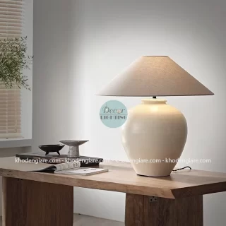 Đèn bàn gốm chao vải thanh lịch tối giản DCB064