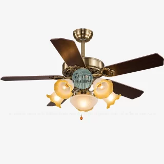 Quạt trần đèn tân cổ điển 5 cánh gỗ DC-52-8013G