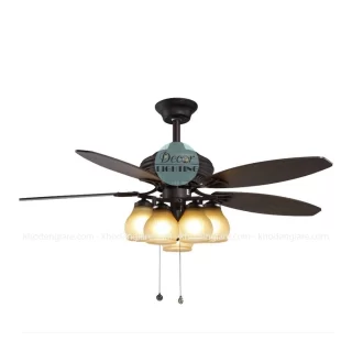 Quạt trần đèn chùm 5 chao thủy tinh cổ điển QD009